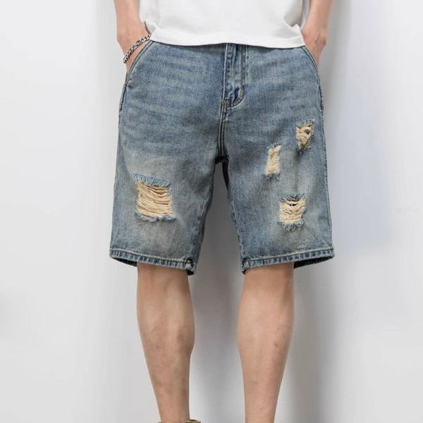 Distressed Denim Shorts Men's Loose Shorts