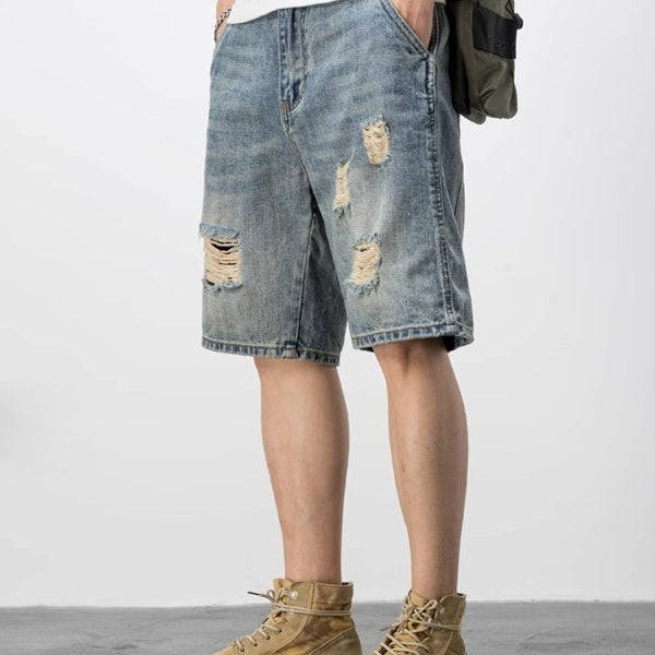 Distressed Denim Shorts Men's Loose Shorts