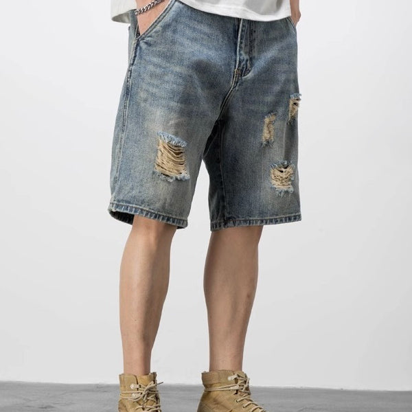 Distressed Denim Shorts Men's Loose Shorts